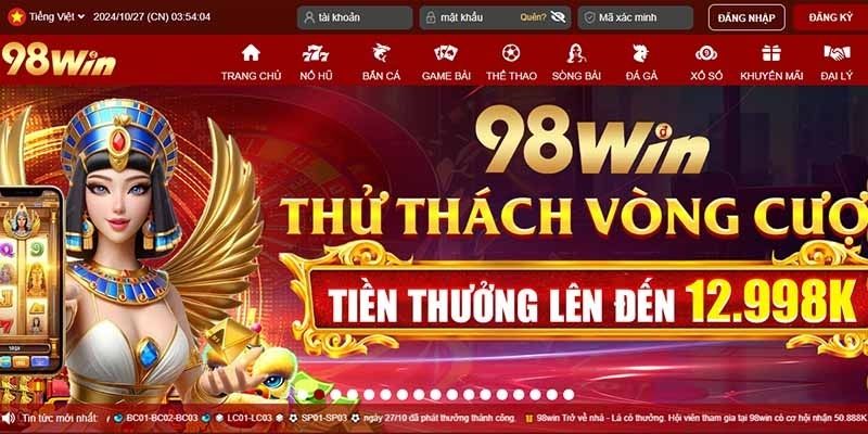 Đăng ký tài khoản tại website chính thức của win98